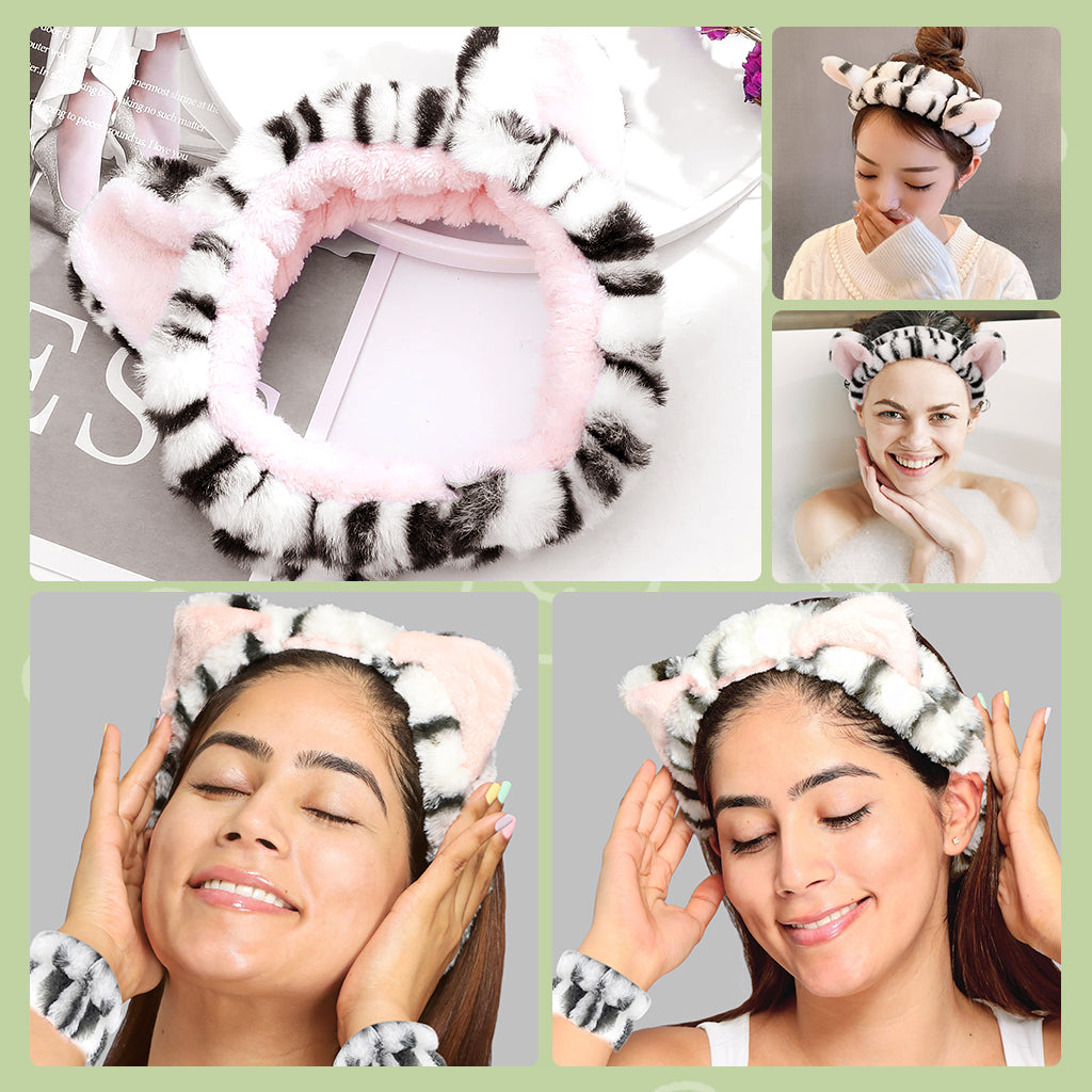 MAYCREATE Spa Headband for Women, Set of 3Pcs Wristband Hair Band for Women Stylish, Cute Cat Ear Hairbands for Women Face Wash, Stretchy Head Band & Wrist Band Combo for Face Washing, Makeup MAYCREATE Spa Headband for Women, Set of 3Pcs Wristband Hair Band for Women Stylish, Cute Cat Ear Hairbands for Women Face Wash, Stretchy Head Band & Wrist Band Combo for Face Washing, Makeup